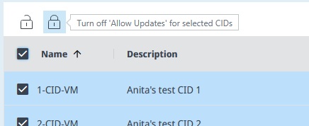 Toolbar buttons for turning Allow Changes on or off for selected CIDs
