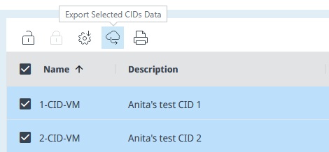 Export CID Data button above the CIDs list
