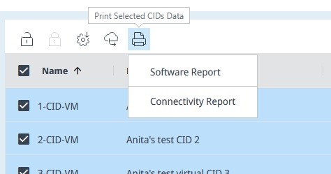 Print Report menu showing Software Report and Connectivity Report