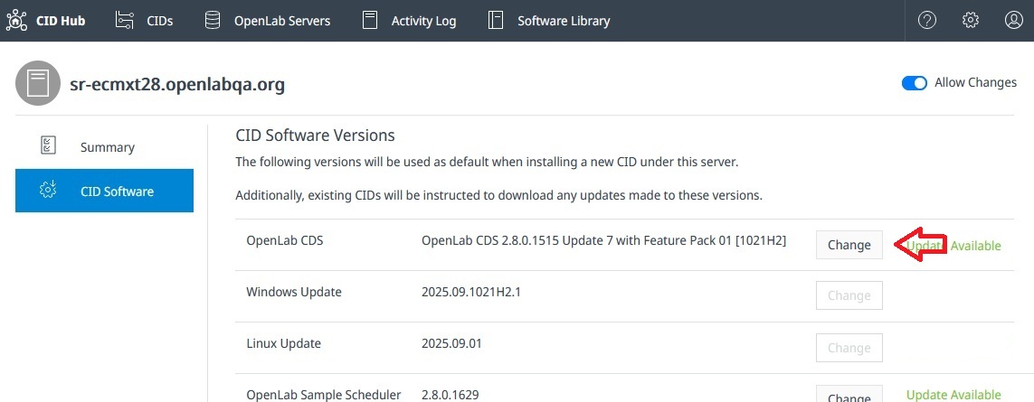 OpenLab CDS version selection dialog showing available versions and release notes links